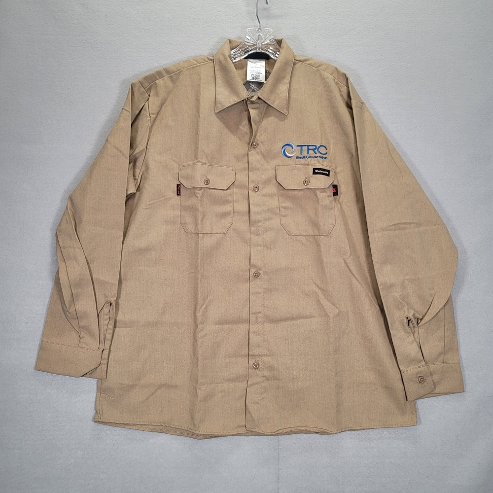 Workrite FR Shirt Mens XL (50) Khaki Tan Long Sleeve Work Flame Resistant TRC